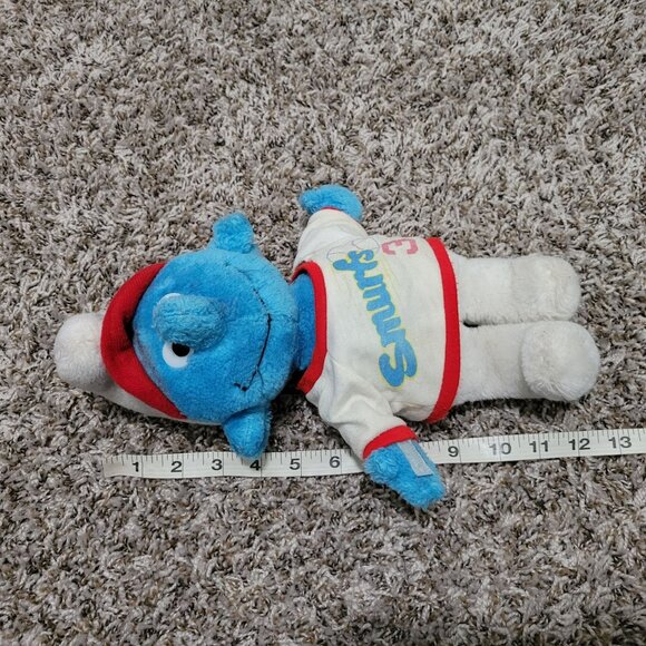 Vintage 80s Smurf 12 in Plush Smurfs Baseball Shirt Peyo Wallace Berrie Schleich - Picture 6 of 6